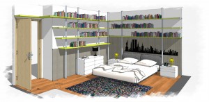 Progetto di camera da letto, disegno, colore