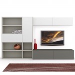 Composizione moderna soggiorno, Day, bianca e grigia con tappeto rosso