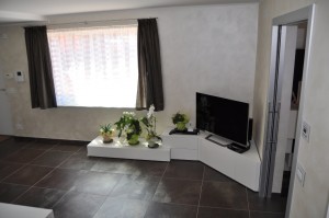 Foto di comodino legno angolo porta tv con tv e piante