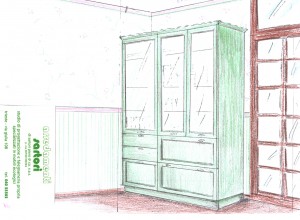 Progetto armadio vetrina, disegno, variante verde