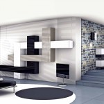 soggiorni moderni pescarollo, composizione a muro fantasiosa geometrica bianca e nera, porte in pietra