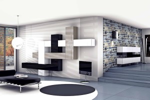 Living room furnishings, blackand white variable geometries