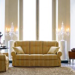 Divano biba salotti classico, colore a righe beige e giallo