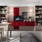 Soggiorni callesella, stile classico in legno, con una composizione porta tv e cassetti rossa